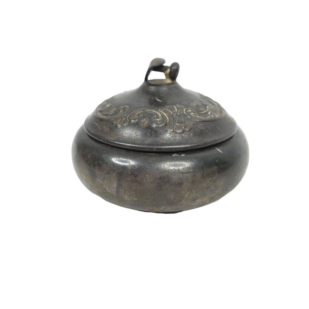 St Louis Silver Co Trinket Button Ring Jewelry Box w Lid Vanity Victorian Ornate